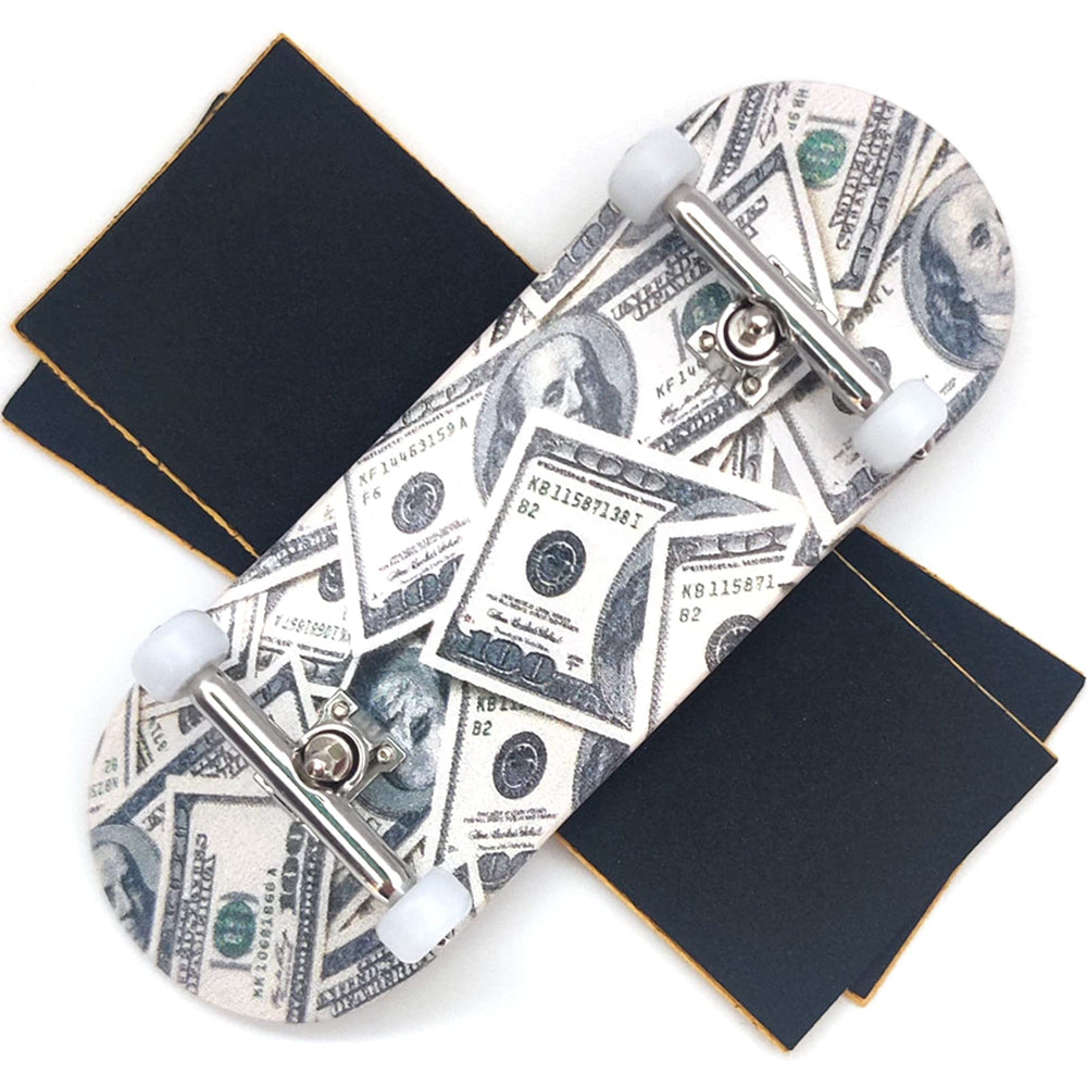 ishrunkthis 100-dollar-bill fingerboard deck premium build with iconic graphic for display and play.