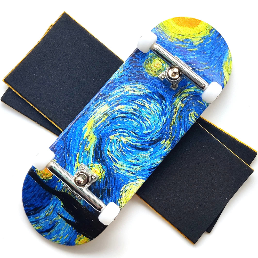 ishrunkthis Starry Night 34mm fingerboard deck with swirly night sky for art inspired practice