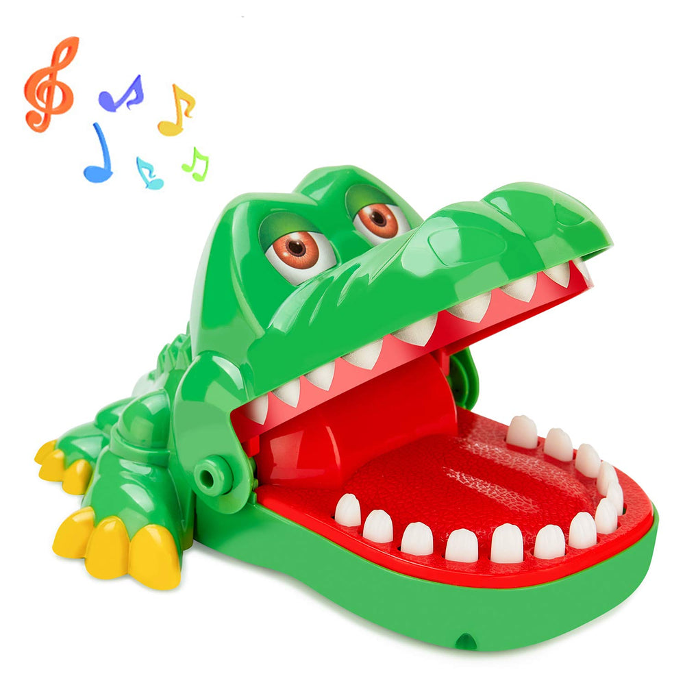 iShyan crocodile teeth toy with a bright green body for kids' pretend dentist play.