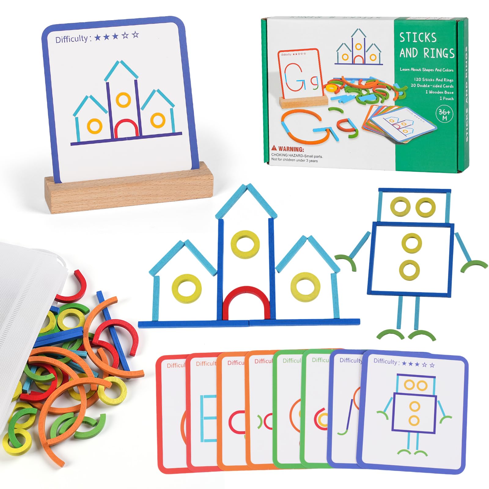 ISMETACU Montessori STEM puzzle wooden rings boost fine motor skills