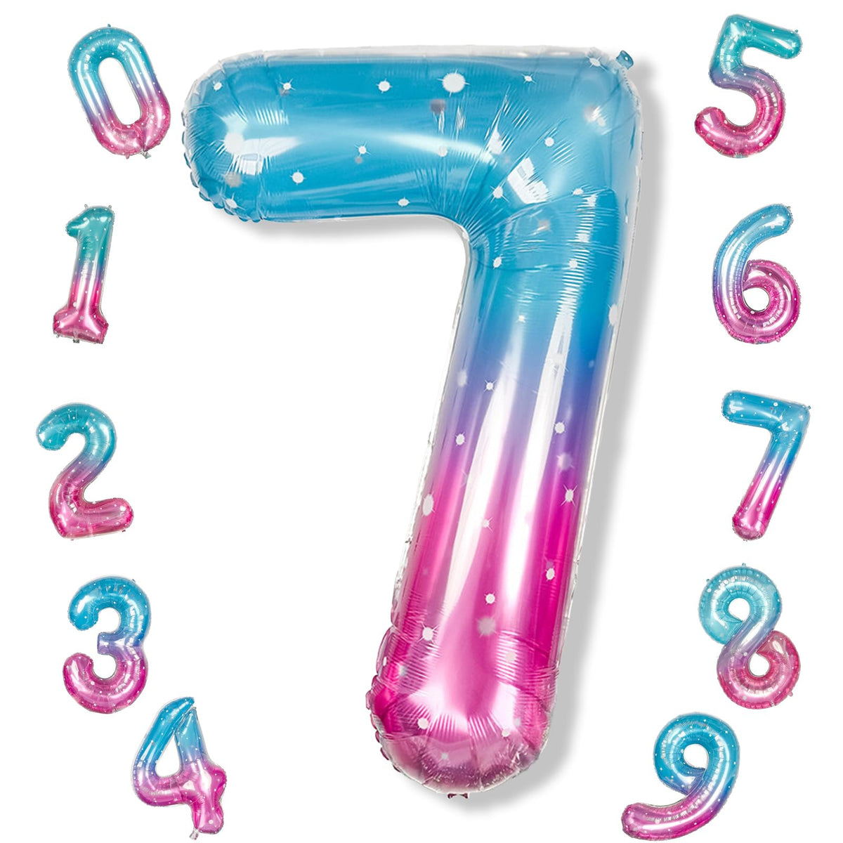 Isndare 40 inch mermaid number 7 balloon blue pink starry design for photo backdrops.