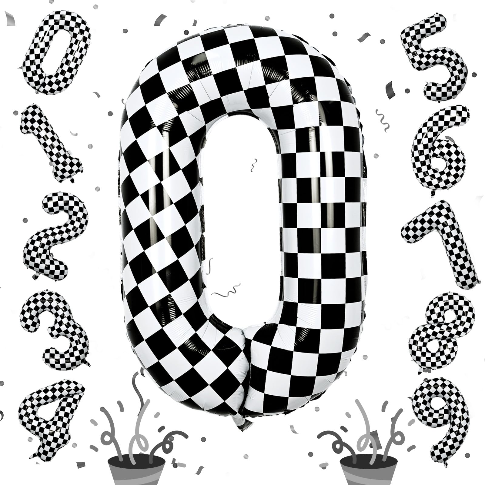 Isndare 40inch checkered 0 balloon adds bold party decor with dramatic contrast.