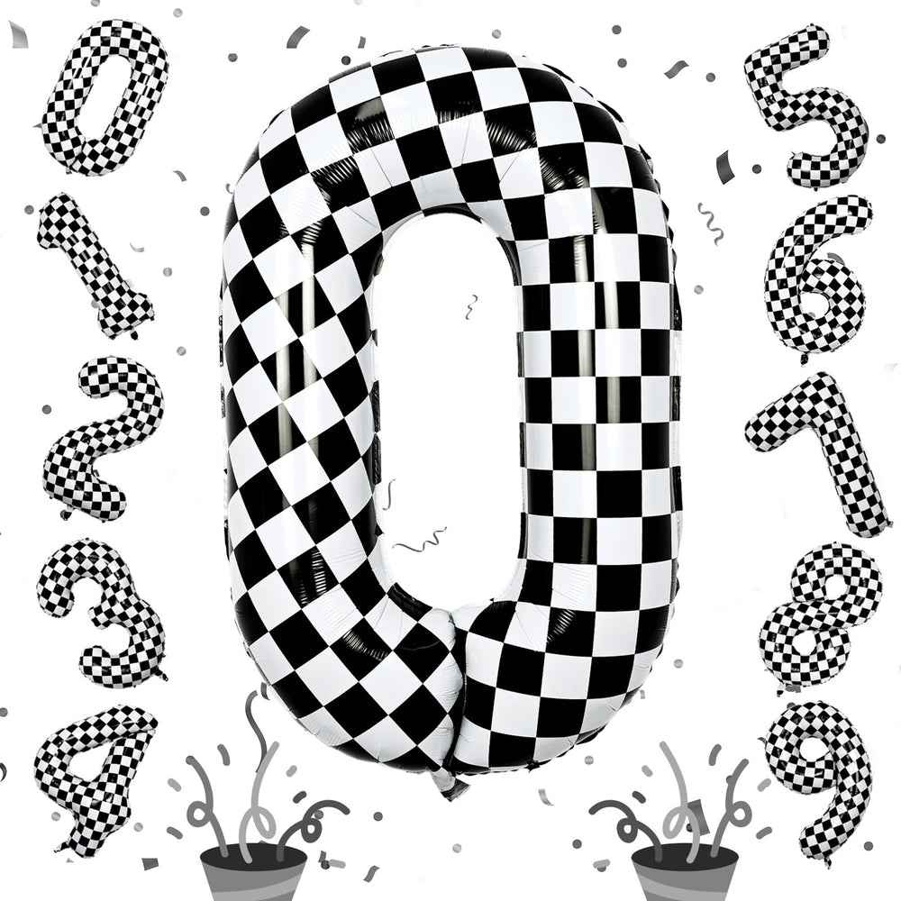 Isndare 40inch checkered 0 balloon adds bold party decor with dramatic contrast.