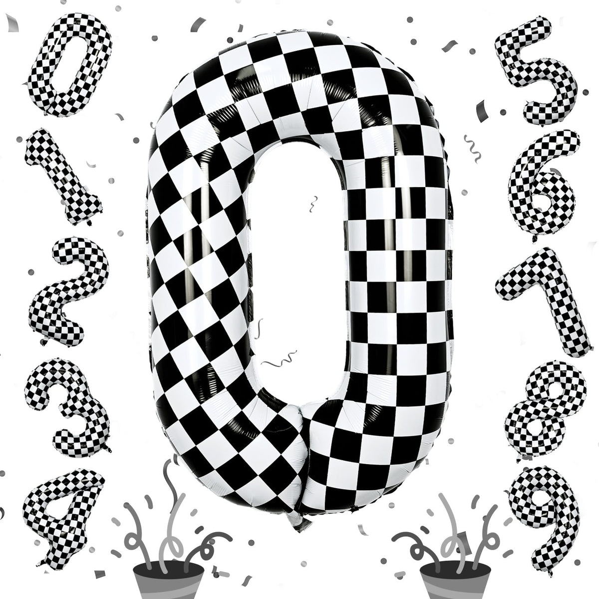 Isndare 40inch checkered 0 balloon adds bold party decor with dramatic contrast.