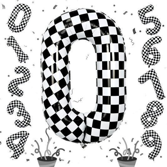 Isndare 40inch checkered 0 balloon adds bold party decor with dramatic contrast.
