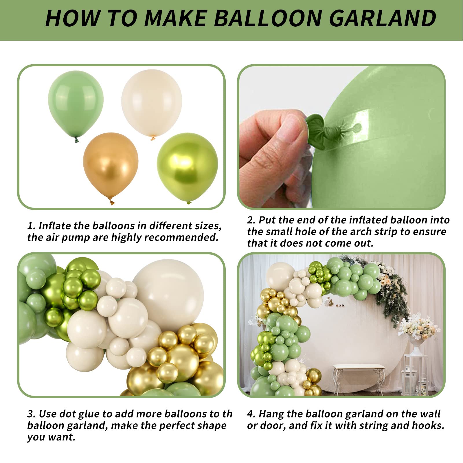 Isndare green white gold 16 ft balloon strip for quick, cohesive garlands.