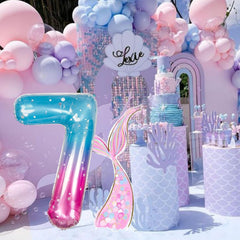 Isndare birthday party balloon number 7 blue pink creates standout decor.