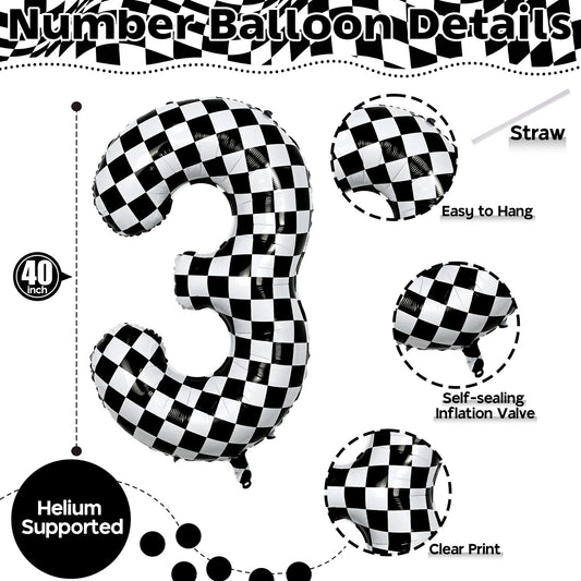 isndare checkered foil number 3 balloon adds glossy impact to party backdrops with easy setup