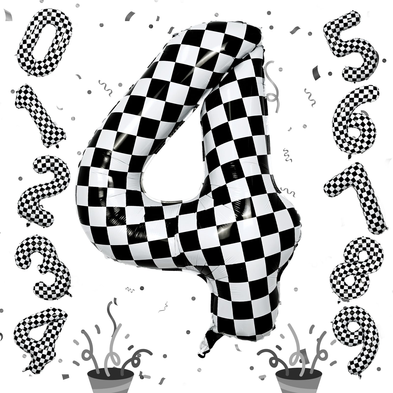 Isndare checkered 40-inch number 4 balloon for bold party decor.
