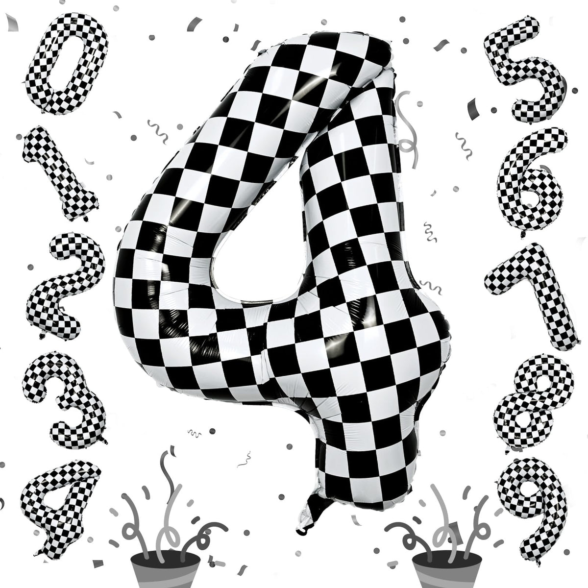 Isndare checkered 40-inch number 4 balloon for bold party decor.