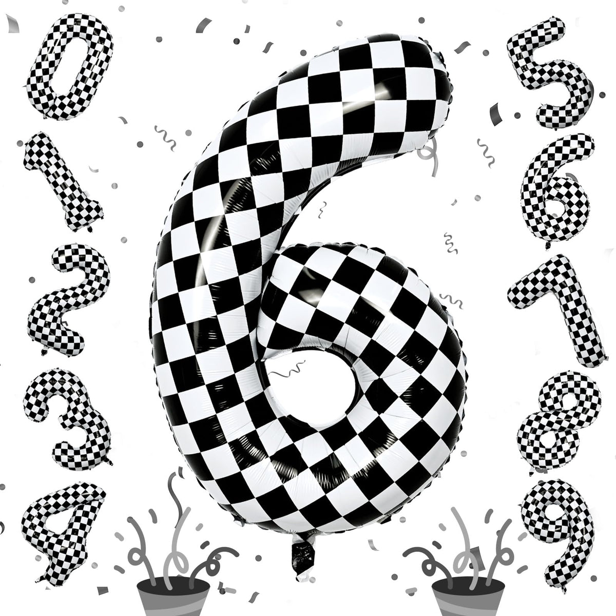 Isndare giant 6 checkered balloon for bold 40-inch birthday decor.