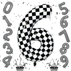 Isndare giant 6 checkered balloon for bold 40-inch birthday decor.