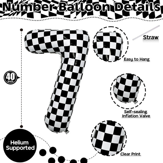 Isndare giant checkered 7 balloon creates eye-catching backdrops for celebrations.