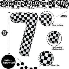 Isndare giant checkered 7 balloon creates eye-catching backdrops for celebrations.