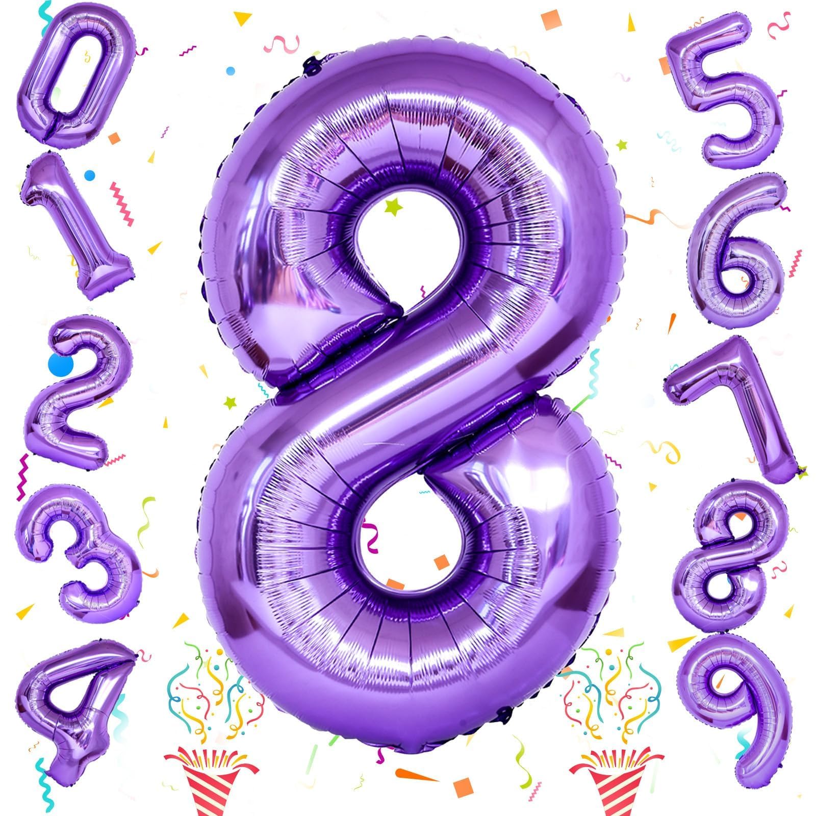 Isndare purple foil 8-number balloon with self-sealing valve for quick setup.