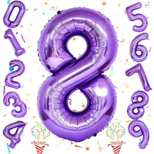 Isndare purple foil 8-number balloon with self-sealing valve for quick setup.