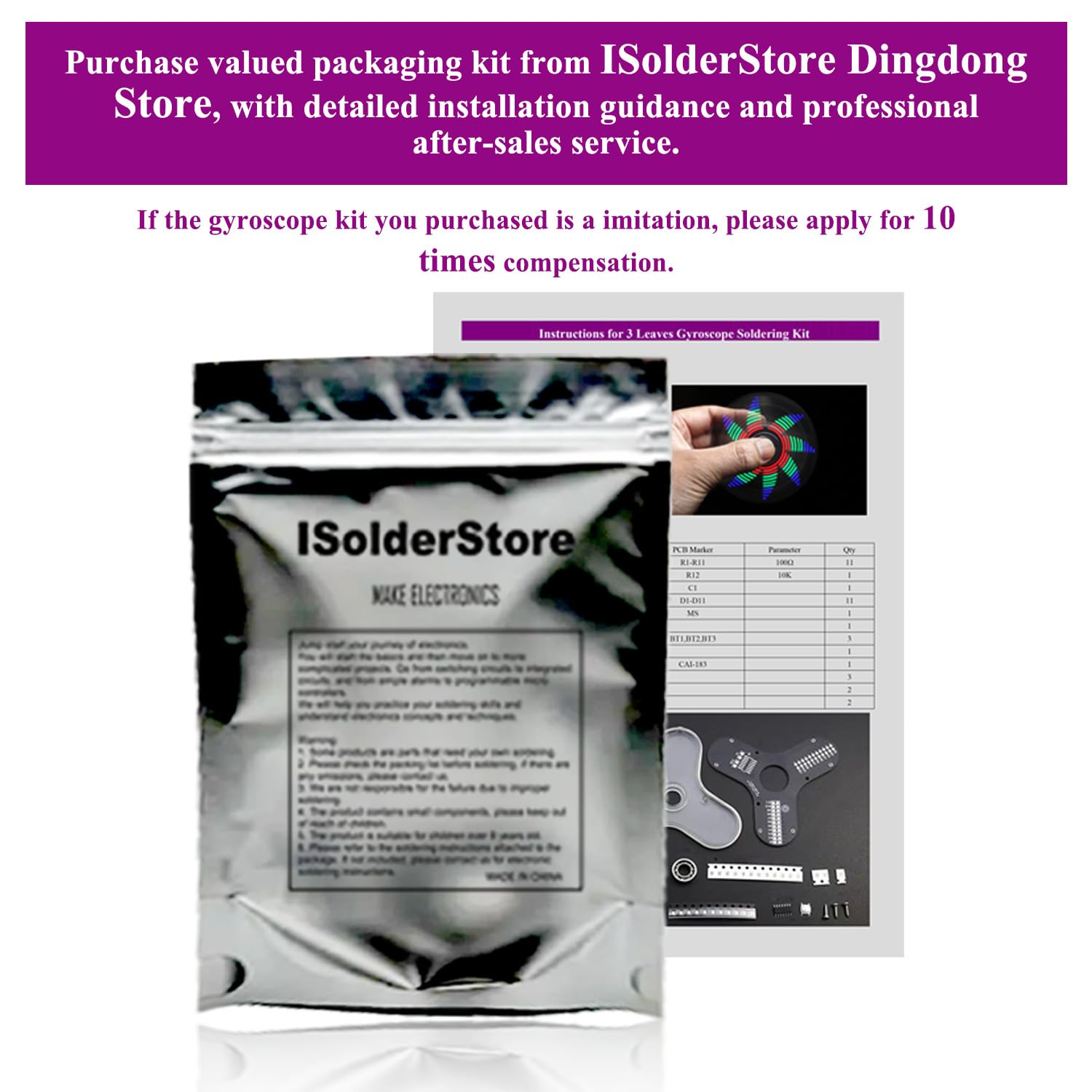 ISolderStore LED gyroscope rotating patterns demonstrate dynamic display after soldering