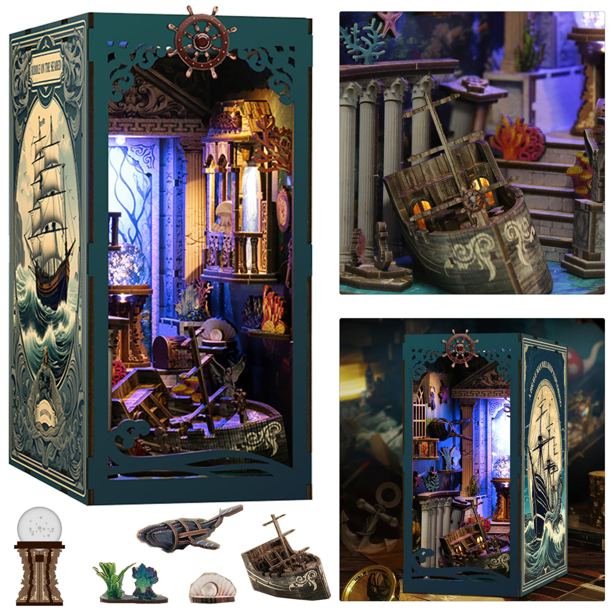 ISSEVE Sea Maze Book Nook LED light brightens a bookshelf.