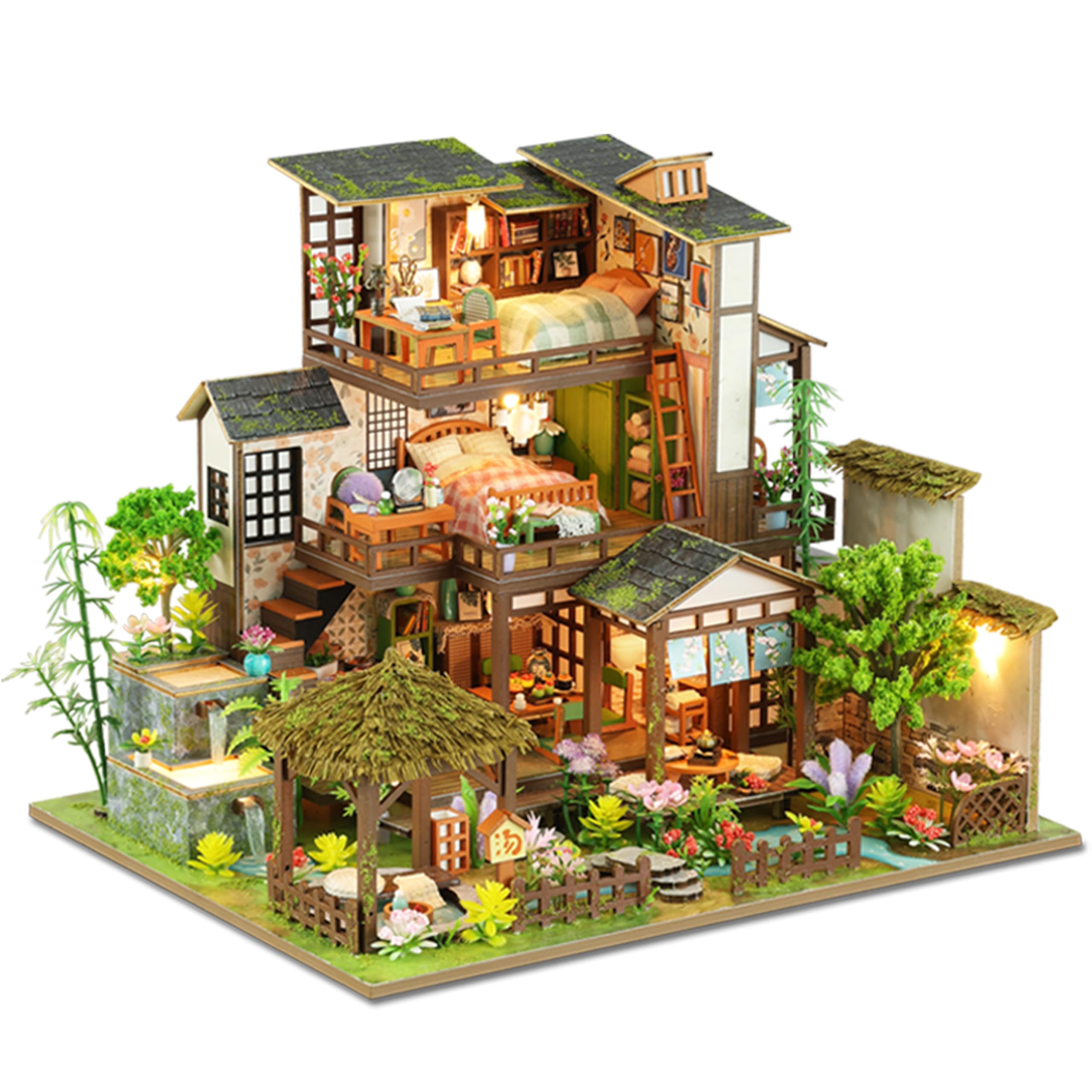 ISSEVE DIY Miniature House Kit spring courtyard exterior view for decorative display