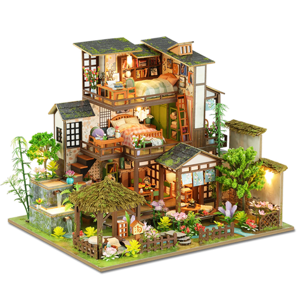 ISSEVE DIY Miniature House Kit spring courtyard exterior view for decorative display