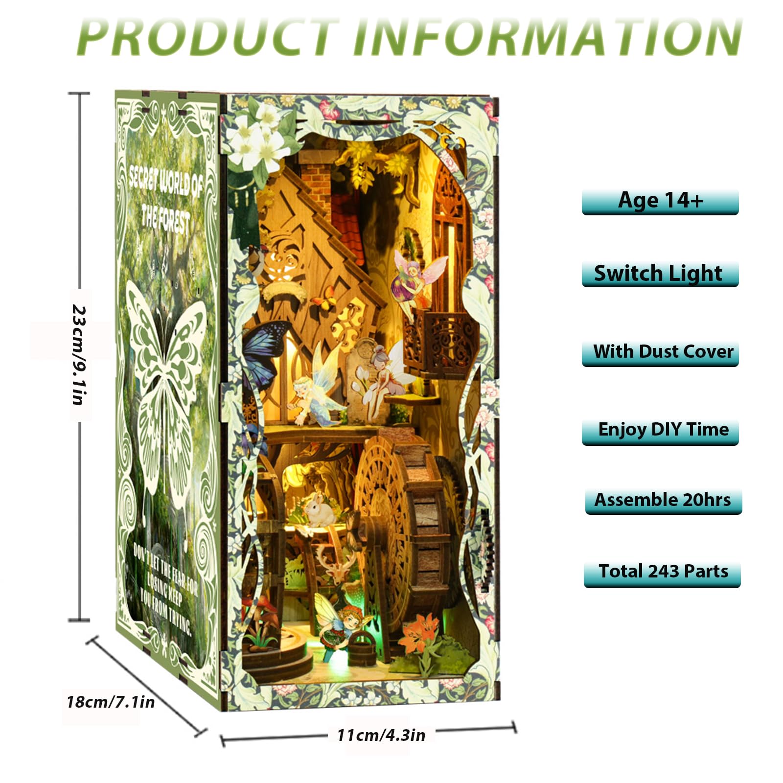 ISSEVE Forest Secret World book nook LED light creates warm shelf glow.