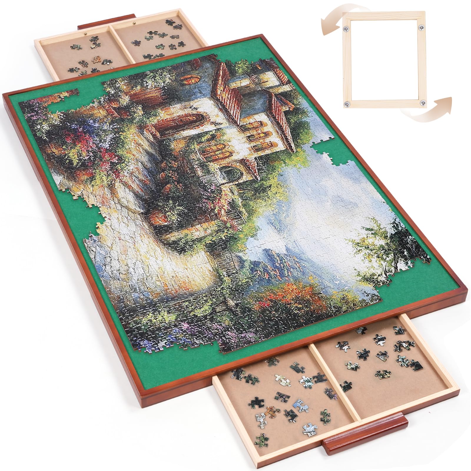 ITEFDTUTNE rotating puzzle board with drawers for easy sorting.
