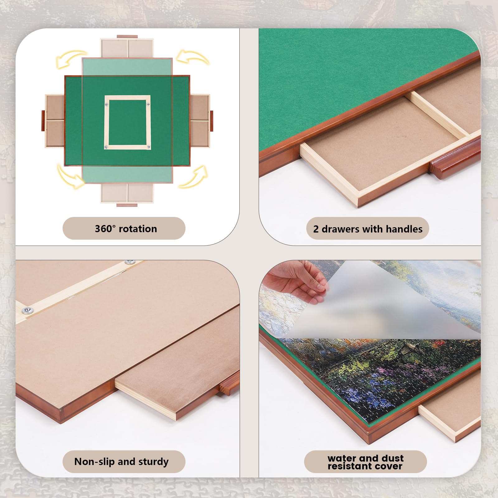Two drawers for sorting puzzles by color or border.