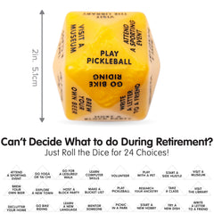 Itera Retirement Dice gift packaging image signals ideal gag or thoughtful retirement present.