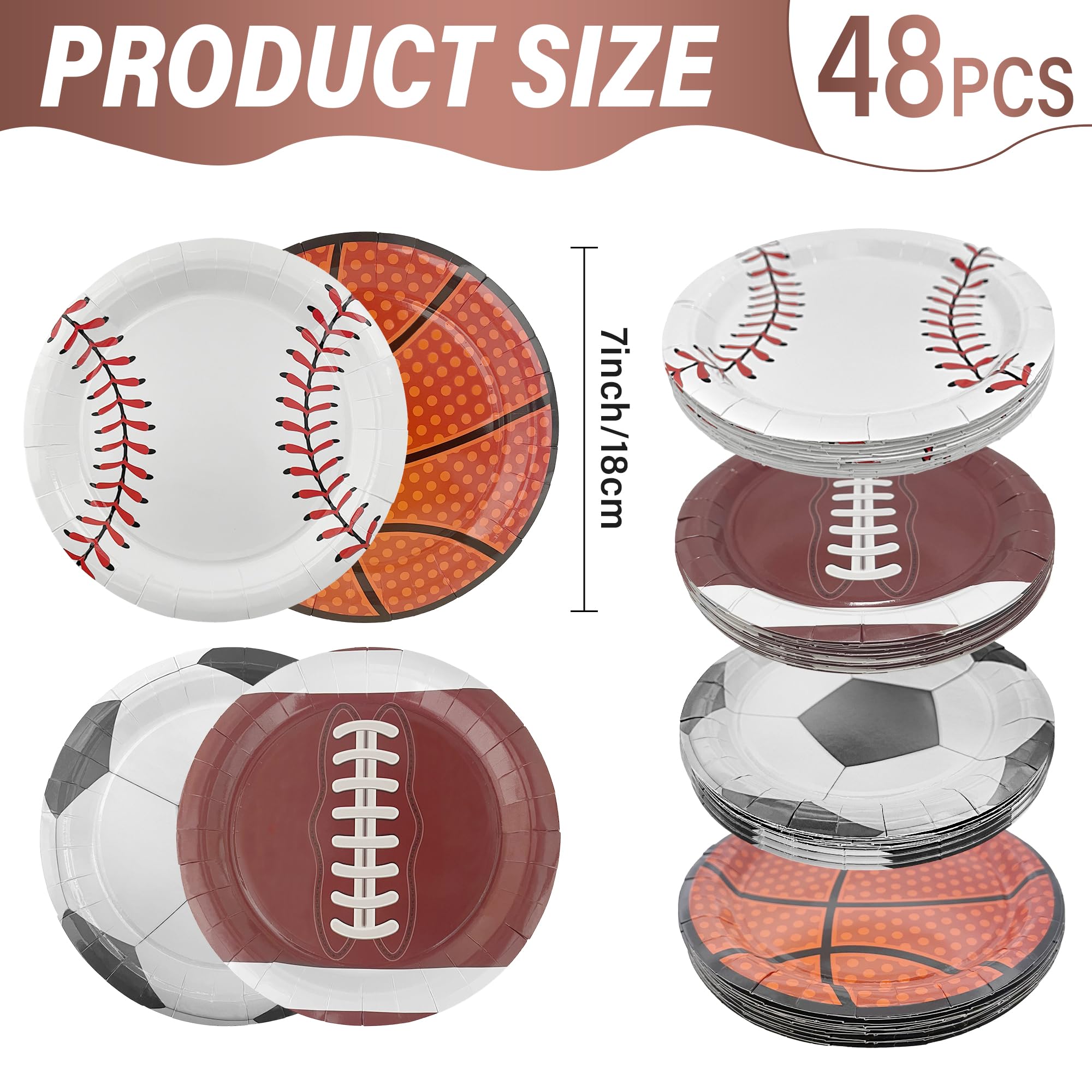 ITTEBISS basketball 7-inch plates bright colors enhance party vibe.