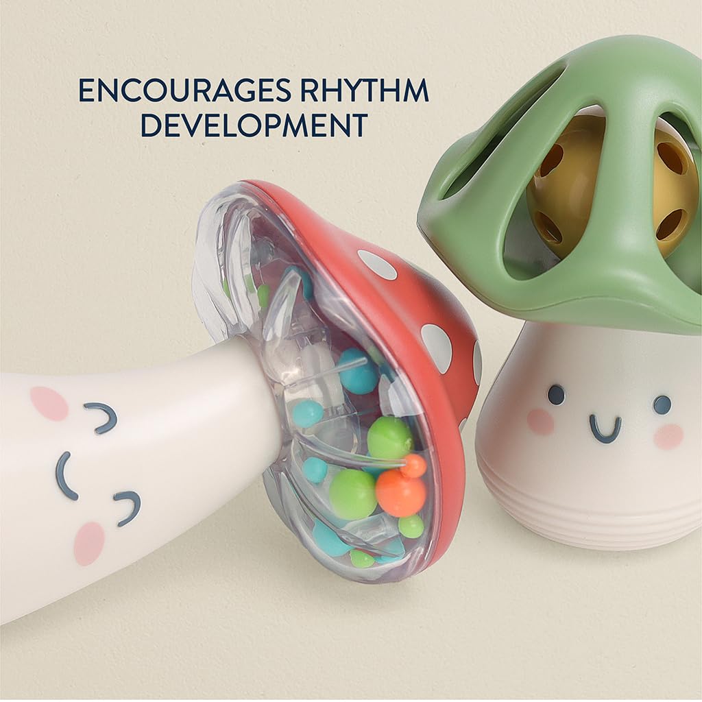 Itzy Ritzy mini maracas in Mushroom shade, travel-friendly for on-the-go fun