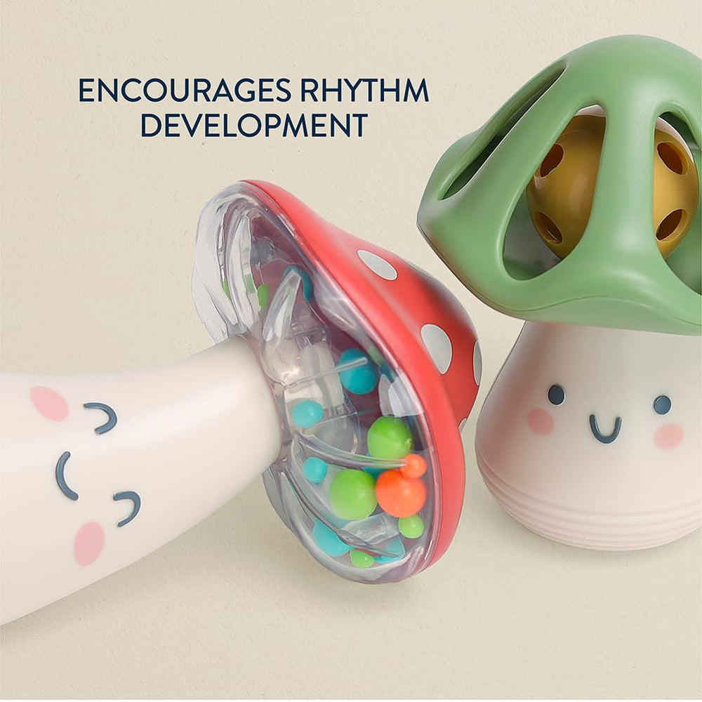 Itzy Ritzy mini maracas in Mushroom shade, travel-friendly for on-the-go fun