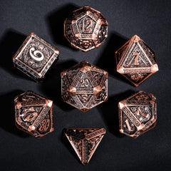 IUSTIDIE Mayan-designed dice set with intricate engravings for tabletop play.