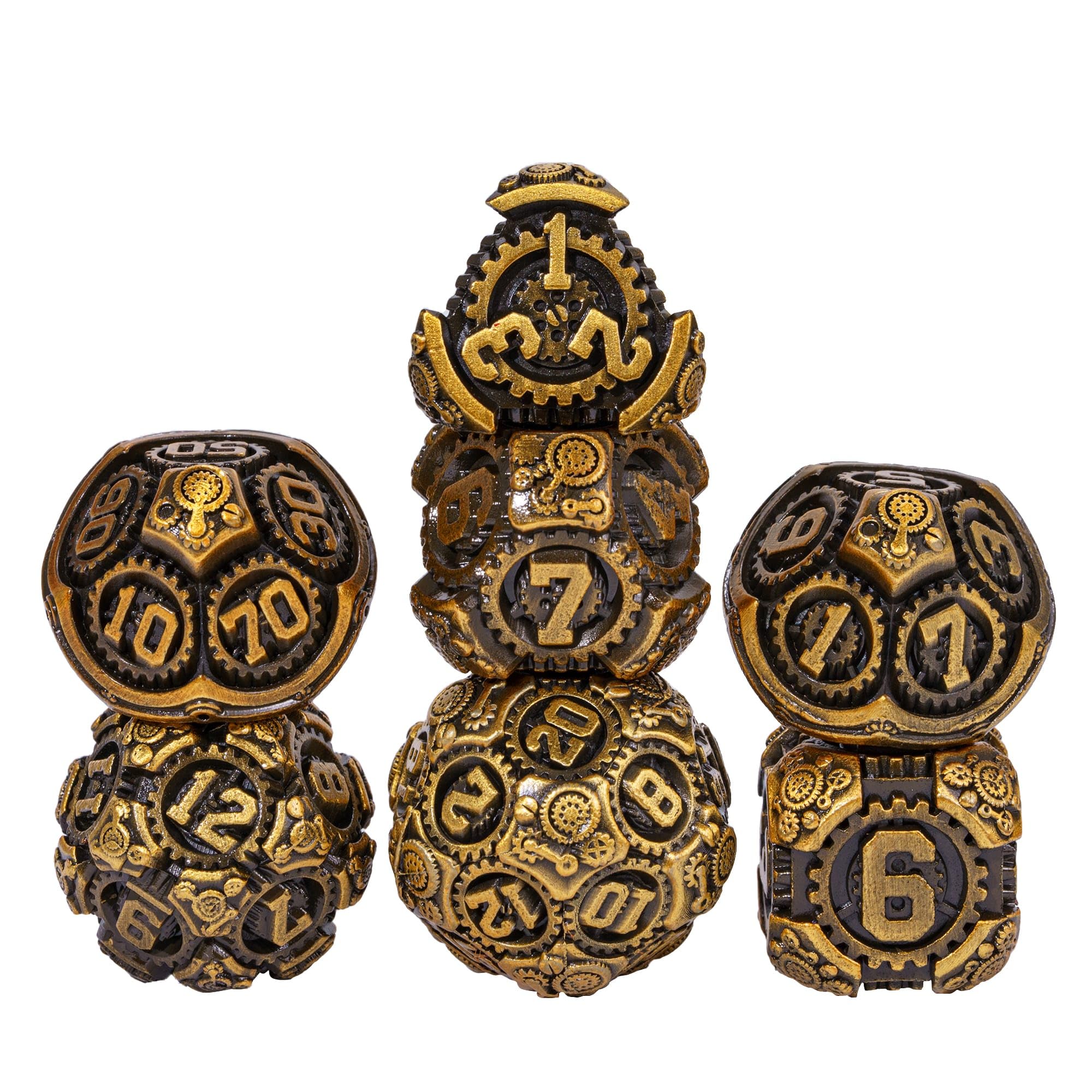 IUSTIDIE antique gold metal dice set adds vintage charm to your RPG sessions.