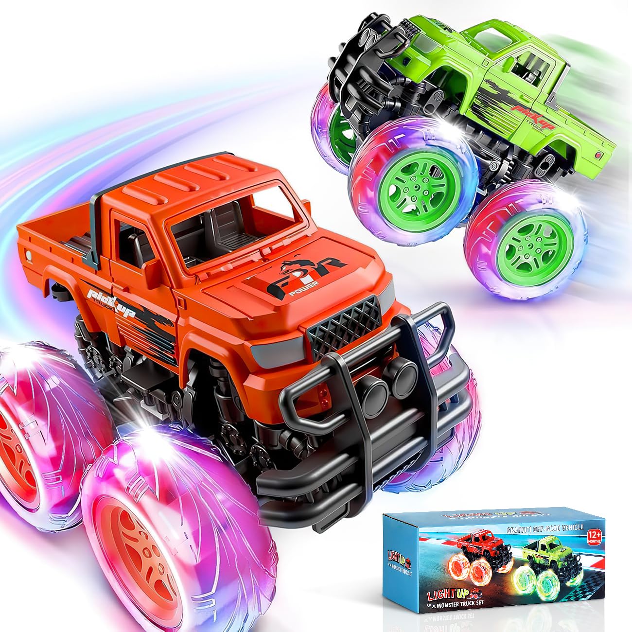 iValea monster trucks with light-up wheels for captivating play sessions.