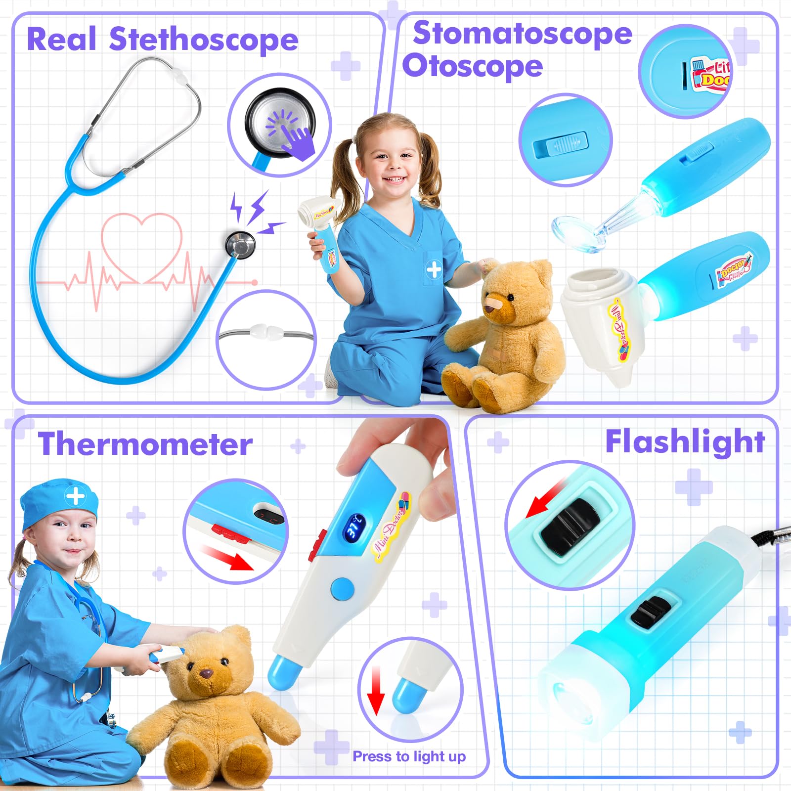 IVENRXIU Doctors Kit otoscope inspires exploration of ears in a safe pretend session.