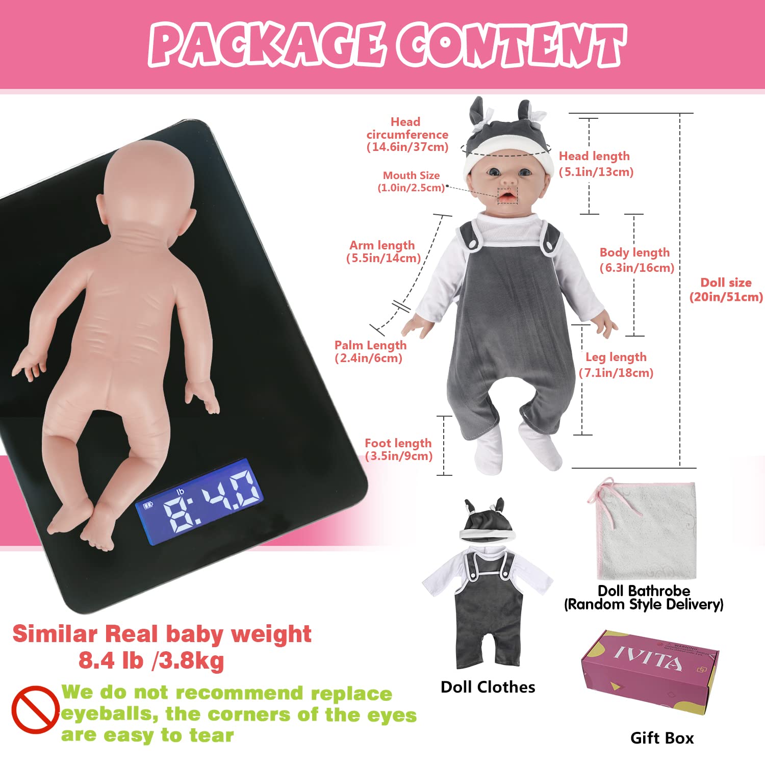 IVITA doll outfits and bottle set support caring play and dressing routines.
