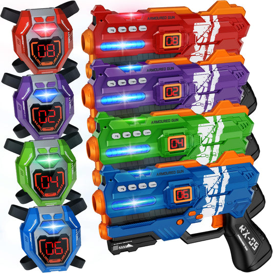 IVOXEX laser tag guns set 4 front view, ready for indoor or outdoor play