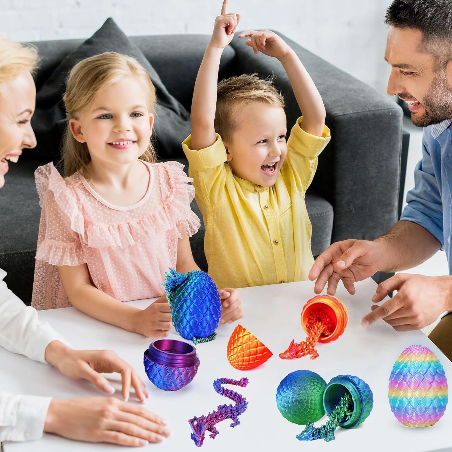 Ivrmtal articulated dragon inside egg, flexible poses for play and display.