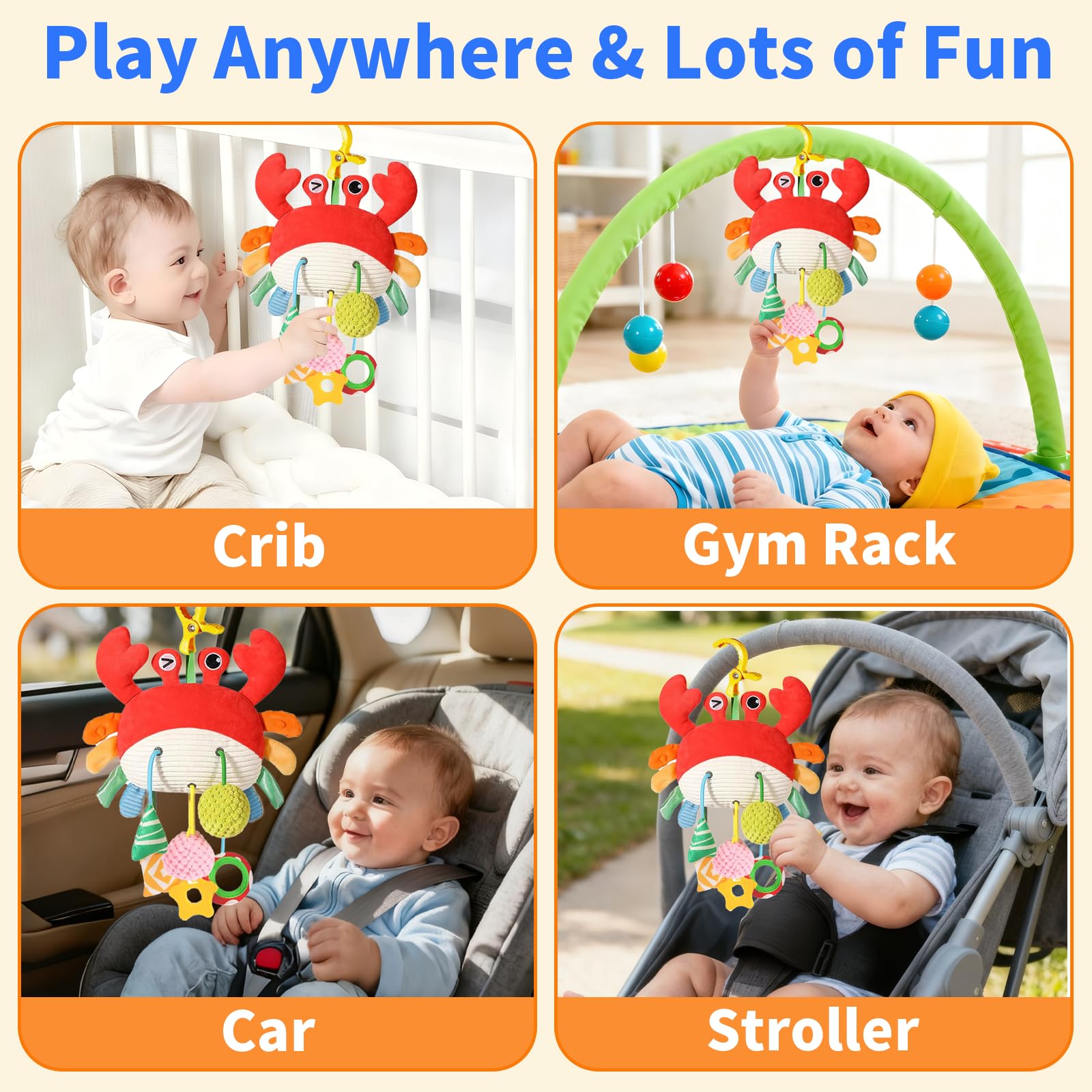 Ivrmtal Crab baby toy features rattle and bell for engaging auditory exploration.