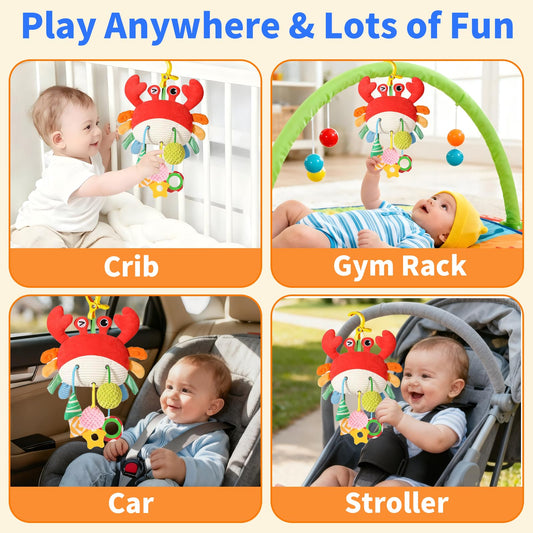 Ivrmtal Crab baby toy features rattle and bell for engaging auditory exploration.