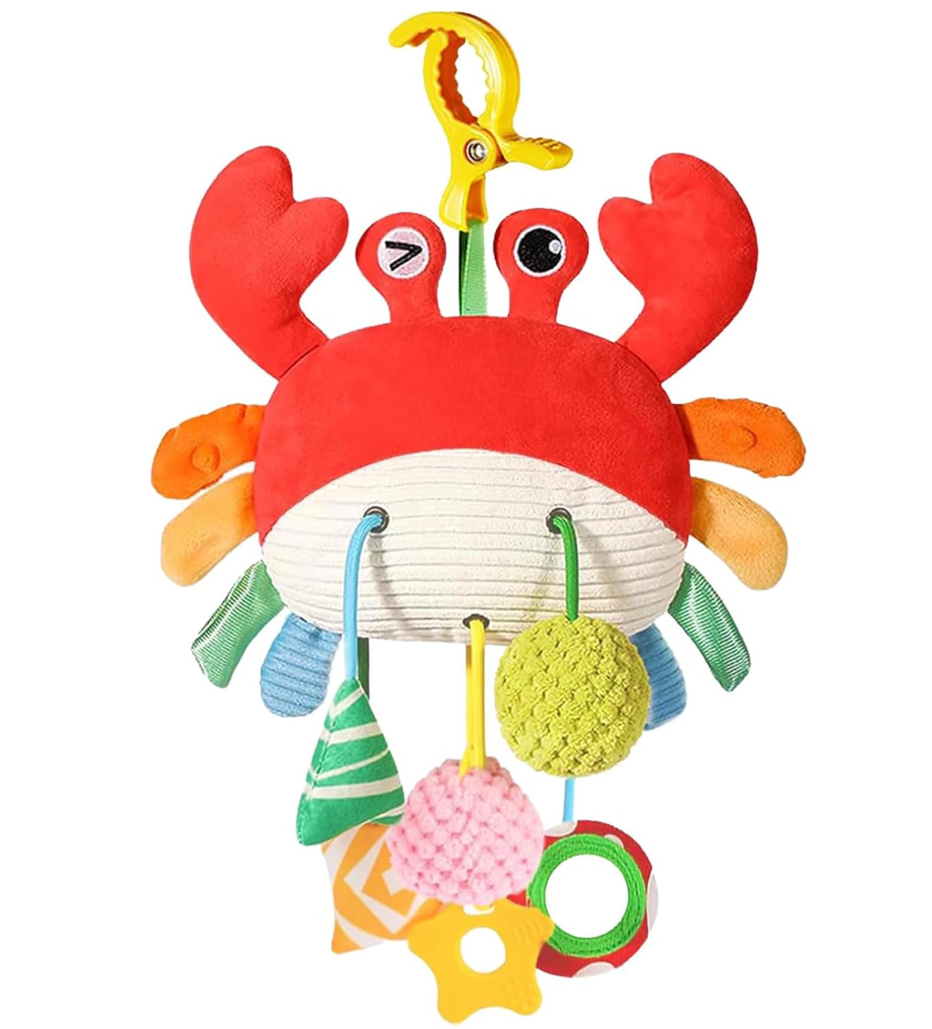 Ivrmtal Crab car seat toy with pull strings boosts grasping and fine motor skills.