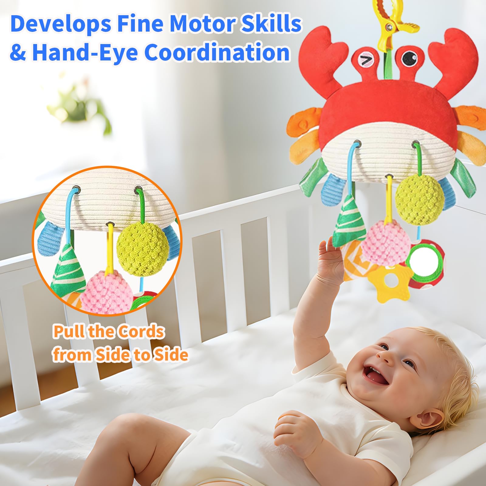 Ivrmtal Crab teether with soft plush textures for gentle teething.