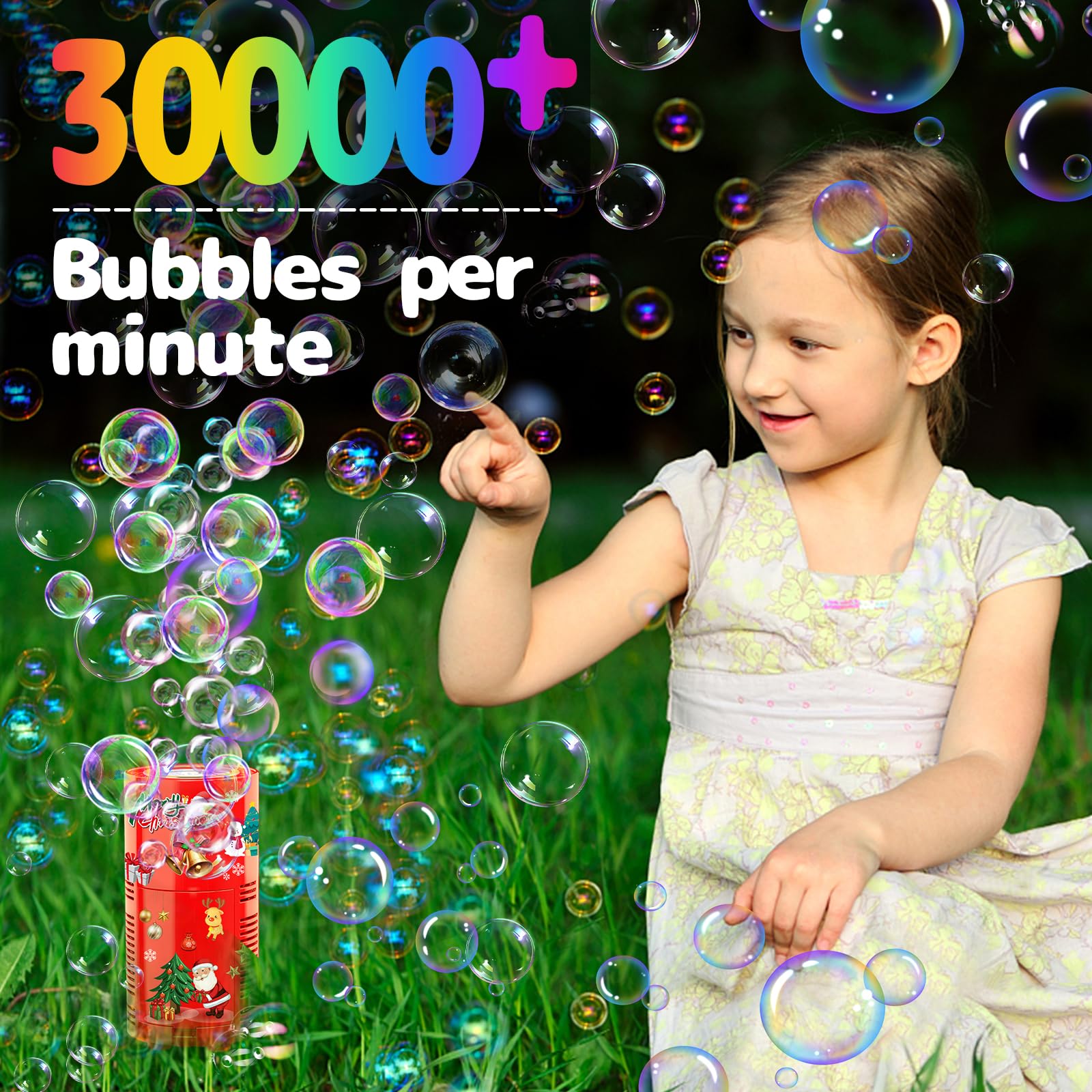 Ivtivfu Bubble Machine shoots bubbles skyward in a lively fireworks-like display.