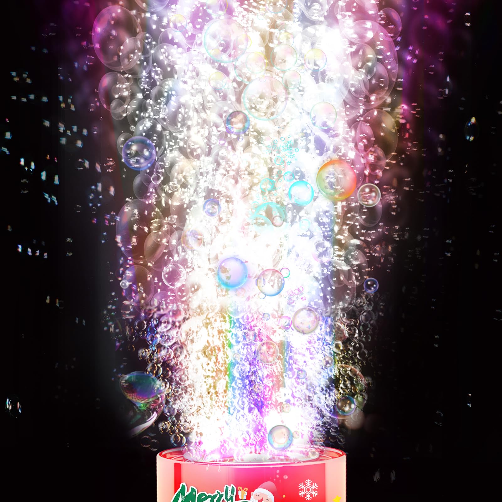 Ivtivfu Fireworks Bubble Machine with lights on creates a magical glow at dusk.