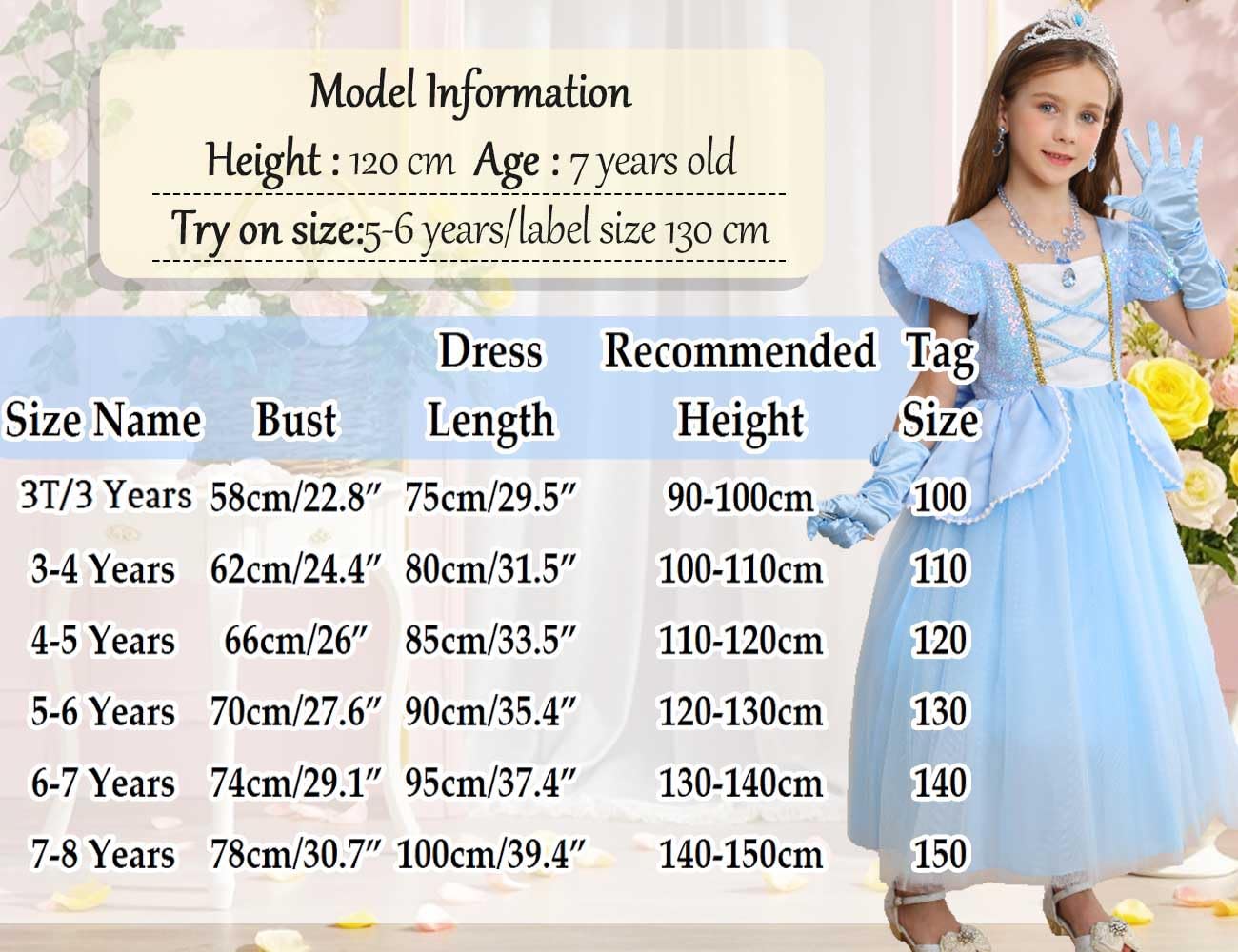 iTVTi dress size chart view for ages 3-8 and easy selection