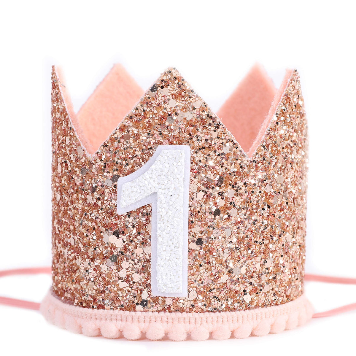IVYRISE glitter birthday crown pink-gold front view, ideal for festive photos