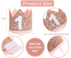 IVYRISE glitter birthday crown pink-gold side view, adds sparkle to party decor