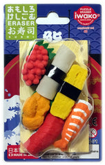 Iwako Japanese erasers on a sushi serving tray for playful desk organization and learning