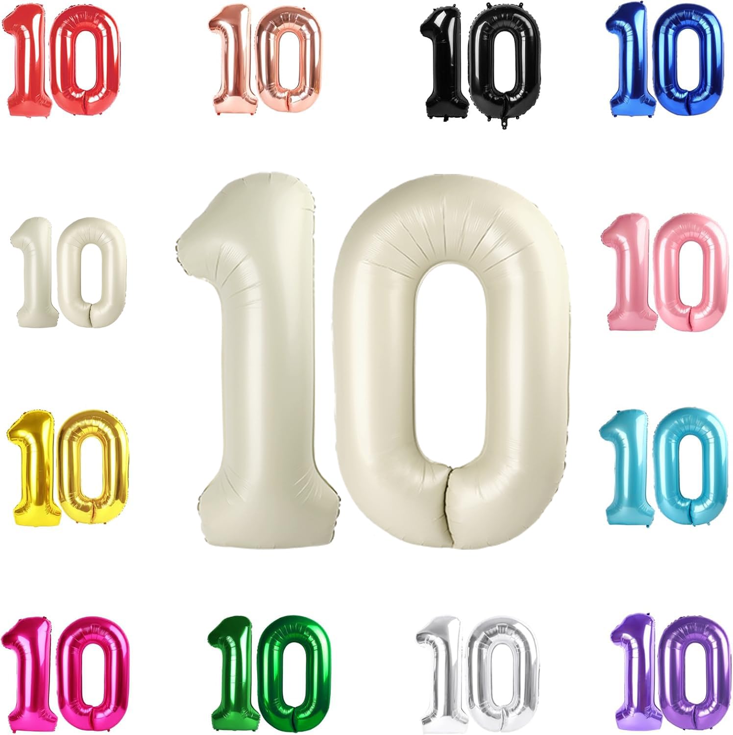 IWERP cream 10 number balloon, 40-inch height, ideal for photo backdrops and entrances.