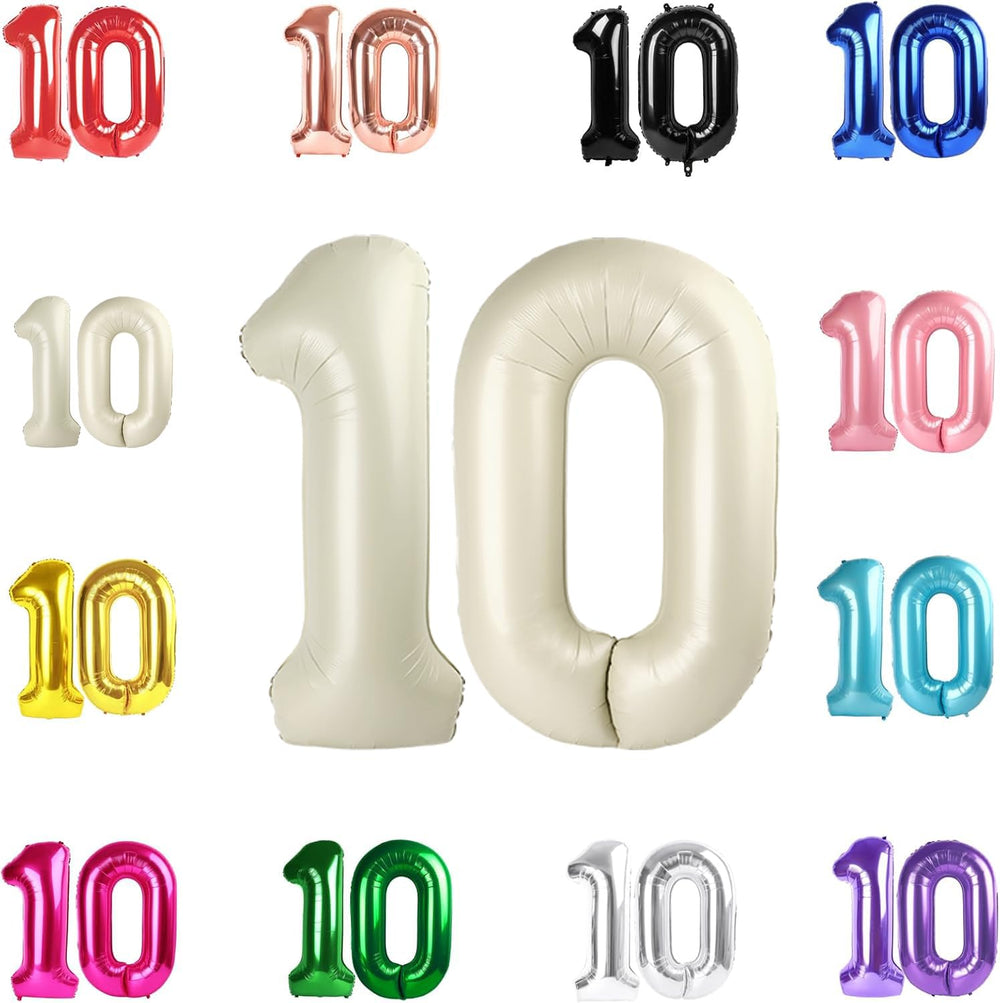 IWERP cream 10 number balloon, 40-inch height, ideal for photo backdrops and entrances.